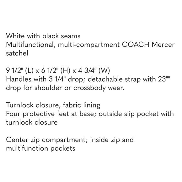 Coach Mercer 24 Grain Leather In Chalk / Off White With Black Hardware 37779 - Picture 16 of 16